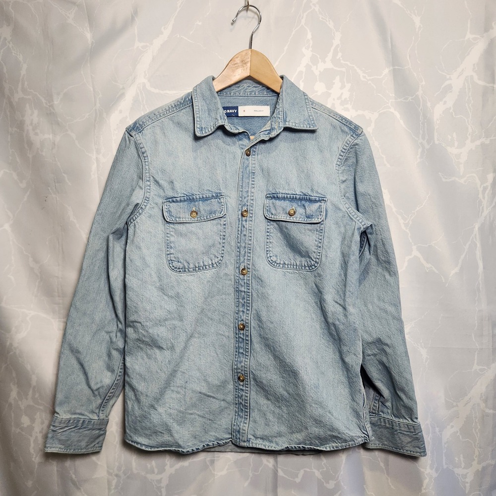 Old Navy‎ Long Sleeve Button Up Shirt Men's S Blue Denim Regular Fit Pockets